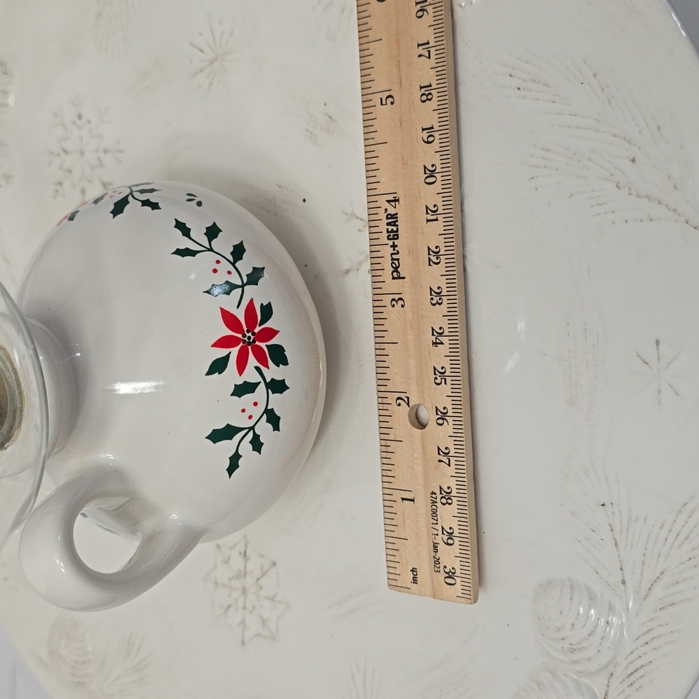Vintage Holly Berry Porcelain Glass Hurricane Candleholder Taiwan Christmas - Picture 8 of 16